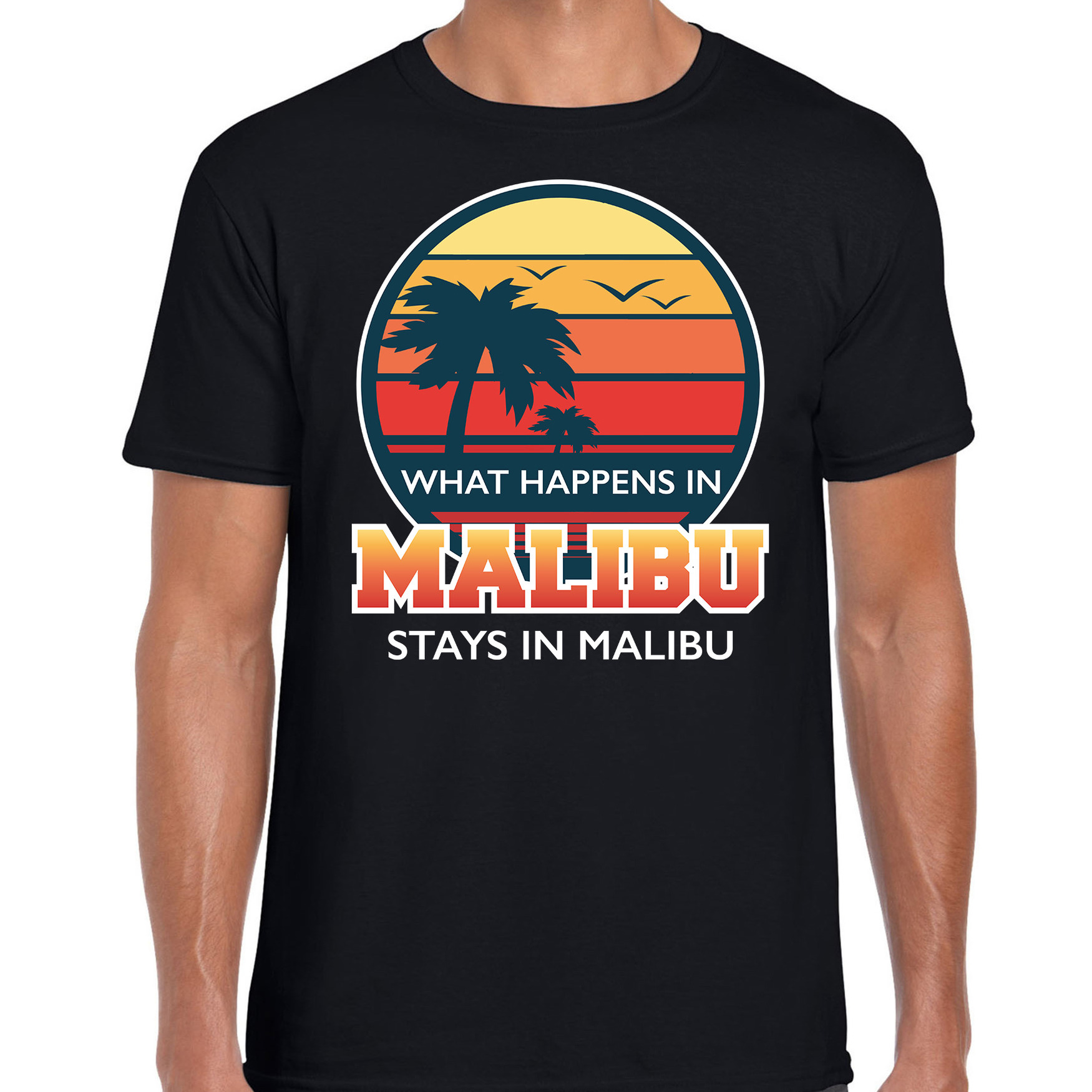 Malibu zomer t-shirt / shirt What happens in Malibu stays in Malibu zwart voor heren S - Top Merken Winkel